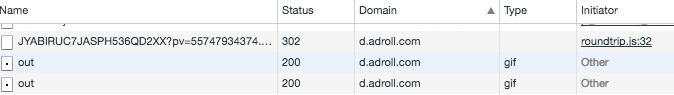 The Network tab of Chrome Developer Tools showing the AdRoll SmartPixel events The Network tab of Chrome Developer Tools showing the AdRoll SmartPixel events