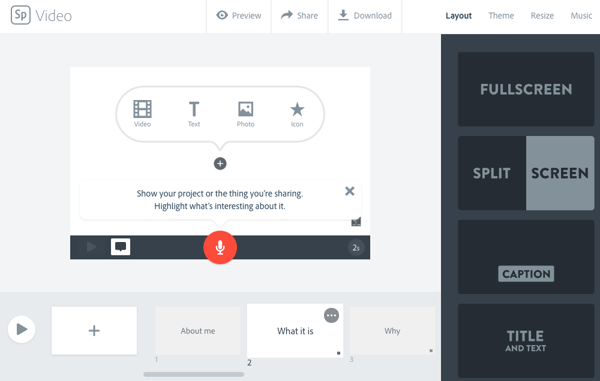 Adobe Spark new project template
