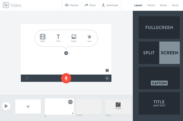 Adobe Spark new project