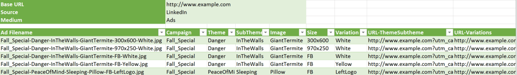 Excel Trackable URL Generator results Excel Trackable URL Generator results