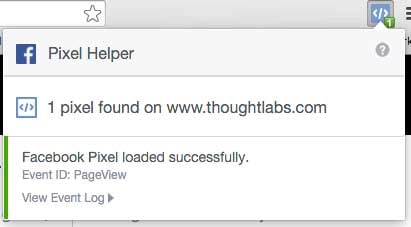 The Facebook Pixel Helper Chrome extension shows which pixels are loaded and which events were fired