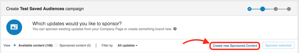 Location of the Create new Sponsored Content link in LinkedIn Location of the Create new Sponsored Content link in LinkedIn