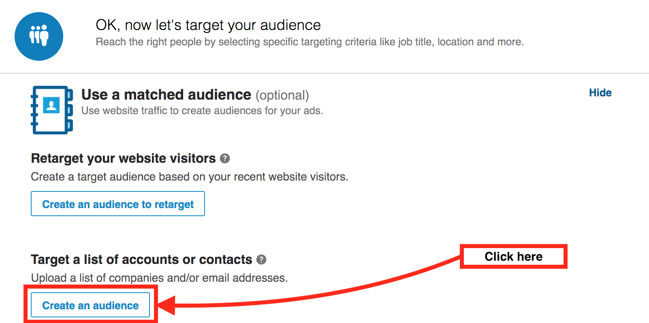 create an audience button within a LinkedIn advertising campaign create an audience button within a LinkedIn advertising campaign